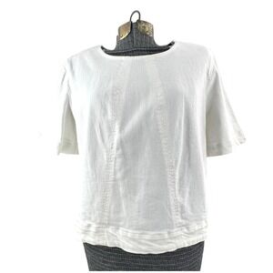 Banana Republic‎ Women's Medium Short Sleeve Blouse Top White Cotton Blend